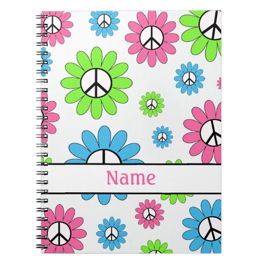 Personalized Pink White Peace Sign Notebook ノートブック (正面)