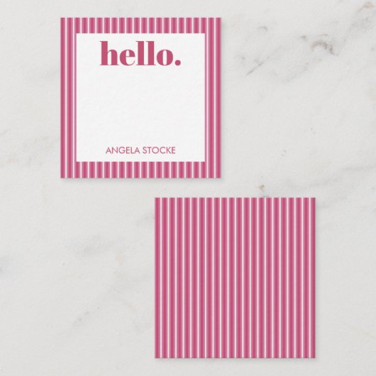 Personalized Pink White Stripe ノートカード (正面/裏面)