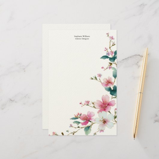 Personalized Pink White Wildflowers Florals 便箋 (正面/裏面インサイチュ)