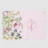 Personalized Pink Wildflower Floral  ゴルフタオル (横)