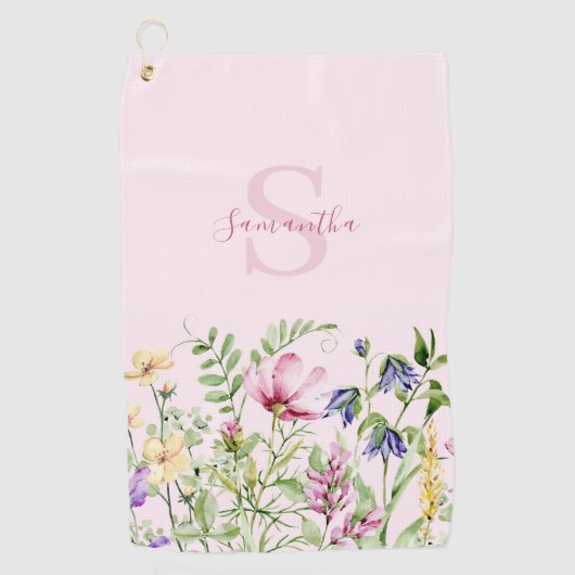 Personalized Pink Wildflower Floral  ゴルフタオル (正面)