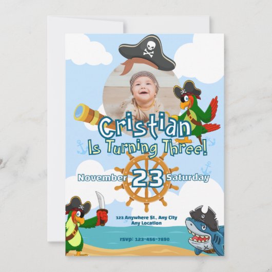 Personalized Pirate Birthday Party Invitation (正面)