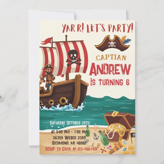 Personalized Pirate Birthday Party Invitation Card 招待状 (正面)