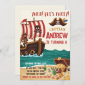 Personalized Pirate Birthday Party Invitation Card 招待状 (正面/裏面)