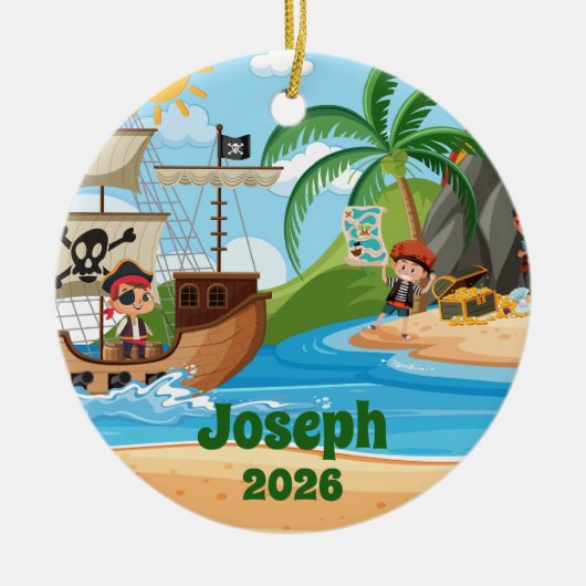Personalized Pirate Ship Ornament セラミックオーナメント (正面)