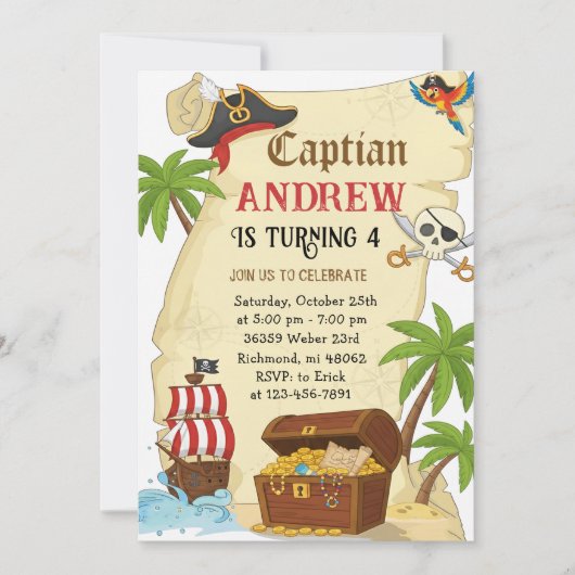 Personalized pirate theme child's birthday 招待状 (正面)