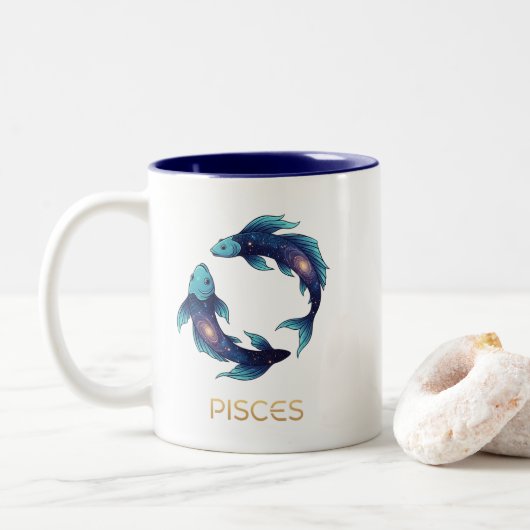 "Personalized Pisces Zodiac sign Name and traits ツートーンマグカップ (ドーナツ)