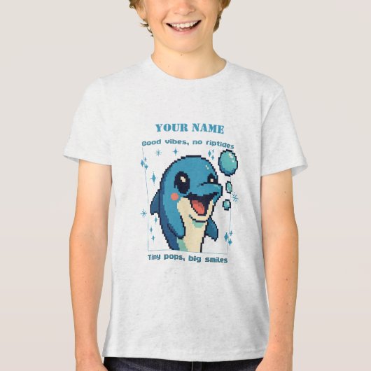 Personalized Pixel Dolphin T-Shirt — Custom Name 8 トライブレンドＴシャツ (正面)