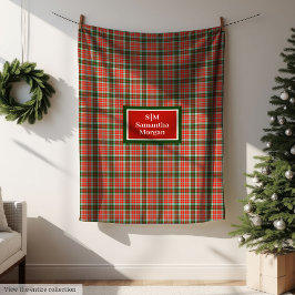 Personalized Plaid Blanket Chic Red Green Xmas フリースブランケット