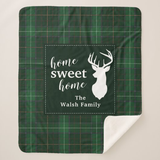 Personalized Plaid Christmas Holiday Home Sweet シェルパブランケット (正面)