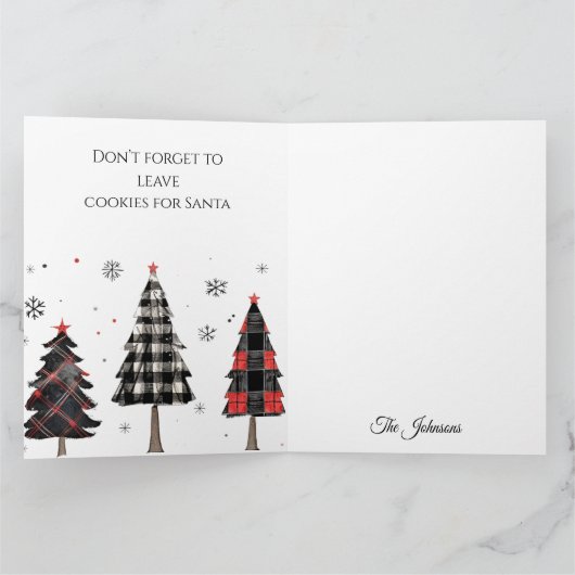 Personalized Plaid Christmas Tree Family Name カード (内部)
