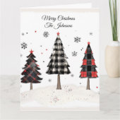 Personalized Plaid Christmas Tree Family Name  カード (正面)