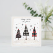 Personalized Plaid Christmas Tree Family Name  カード (スタンド正面)