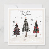 Personalized Plaid Christmas Tree Family Name  カード (正面)