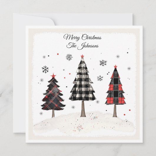 Personalized Plaid Christmas Tree Family Name  カード (正面)