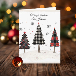 Personalized Plaid Christmas Tree Family Name  カード