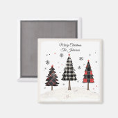 Personalized Plaid Christmas Tree Family Name  マグネット (正面/裏面)