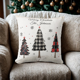 Personalized Plaid Christmas Tree Family Pillow クッション