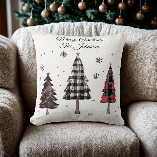 Personalized Plaid Christmas Tree Family Pillow クッション