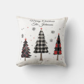 Personalized Plaid Christmas Tree Family Pillow クッション (正面)