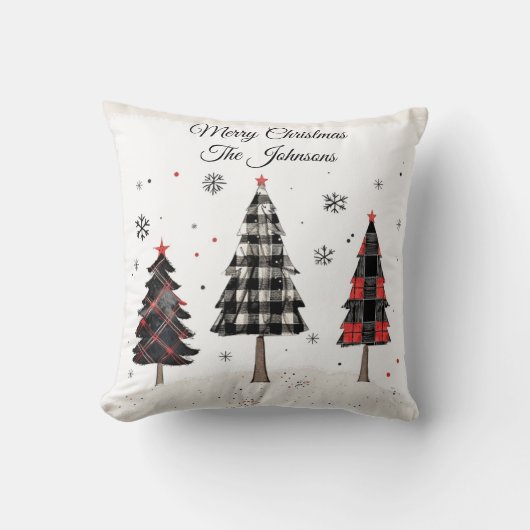 Personalized Plaid Christmas Tree Family Pillow クッション (正面)