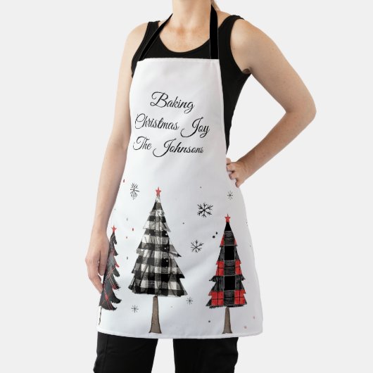 Personalized Plaid Christmas Trees Family Name エプロン (インサイチュ)