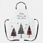 Personalized Plaid Christmas Trees Family Name エプロン (正面)