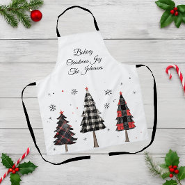 Personalized Plaid Christmas Trees Family Name エプロン