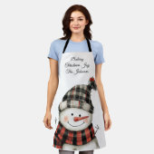 Personalized Plaid Snowman Christmas Family Name エプロン (着用した状態)