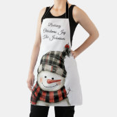 Personalized Plaid Snowman Christmas Family Name エプロン (インサイチュ)