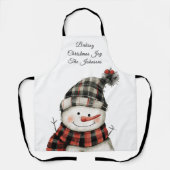 Personalized Plaid Snowman Christmas Family Name エプロン (正面)