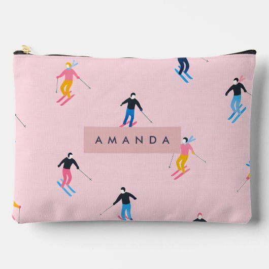 Personalized Playful Pastel Skiers Retro アクセサリーポーチ (正面)