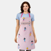Personalized Playful Pastel Skiers Retro エプロン (着用した状態)