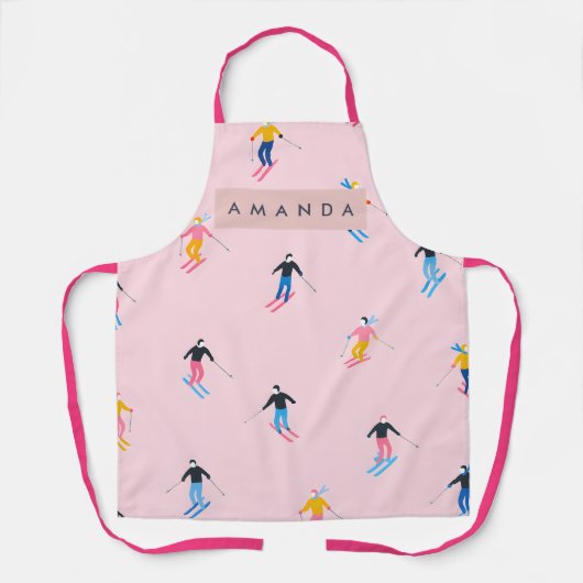 Personalized Playful Pastel Skiers Retro エプロン (正面)