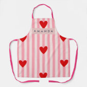 Personalized Playful Red Heart & Pink Stripe  エプロン (正面)