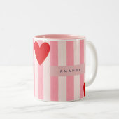 Personalized Playful Red Heart & Pink Stripe  ツートーンマグカップ (正面右)