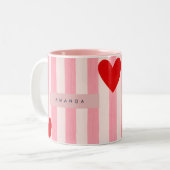 Personalized Playful Red Heart & Pink Stripe  ツートーンマグカップ (正面左)