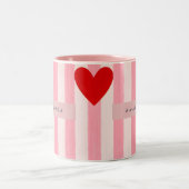 Personalized Playful Red Heart & Pink Stripe  ツートーンマグカップ (中央)