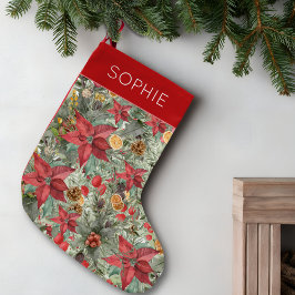 Personalized Poinsettia Christmas Gift for Her スモールクリスマスストッキング