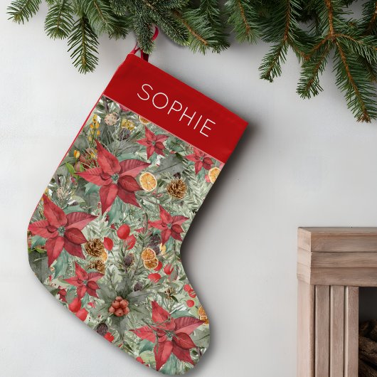 Personalized Poinsettia Christmas Gift for Her スモールクリスマスストッキング