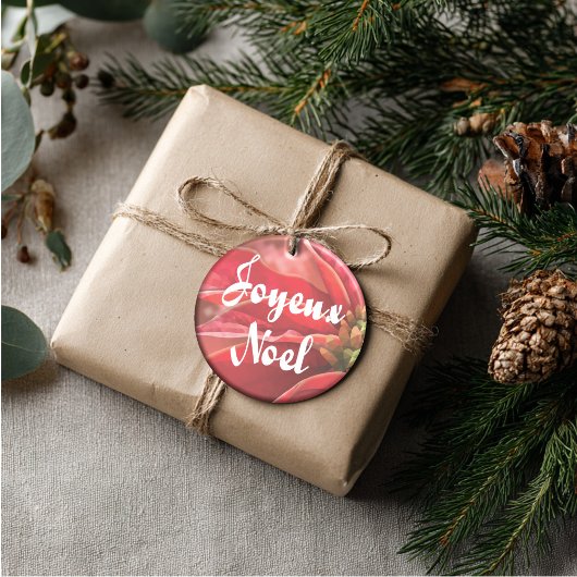 Personalized Poinsettia Joyeux Noel セラミックオーナメント