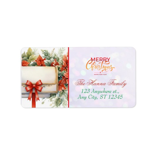 Personalized Poinsettia Mailbox "Merry Christmas" ラベル (正面)
