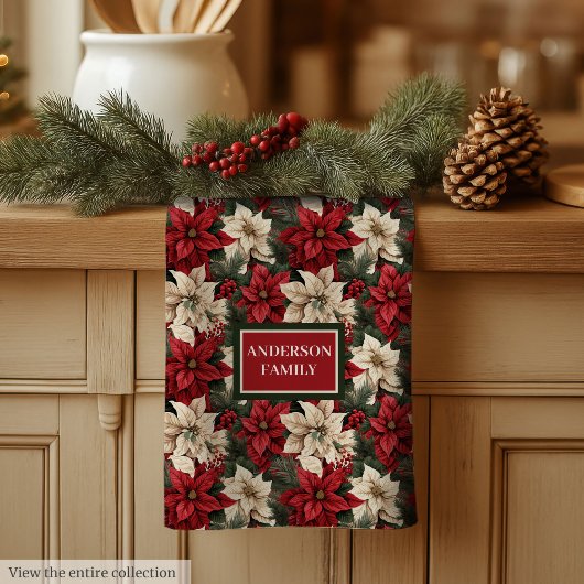 Personalized Poinsettia Towel Chic Christmas Style キッチンタオル
