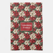 Personalized Poinsettia Towel Chic Christmas Style キッチンタオル (縦)