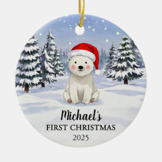Personalized Polar Bear Baby Christmas Ornament セラミックオーナメント