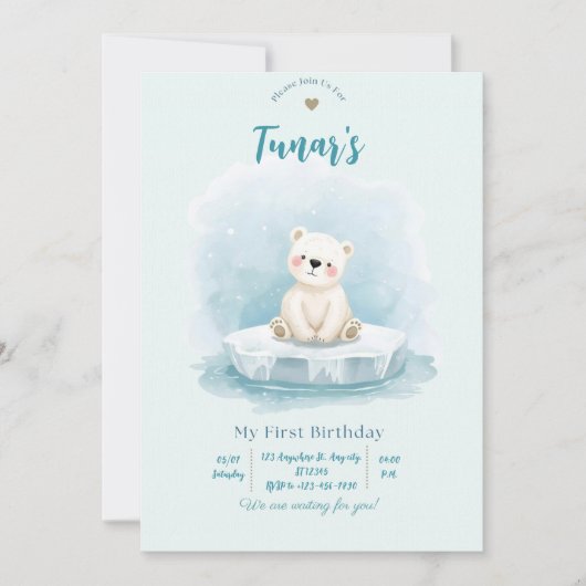 Personalized Polar Bear Birthday Invitation 招待状 (正面)