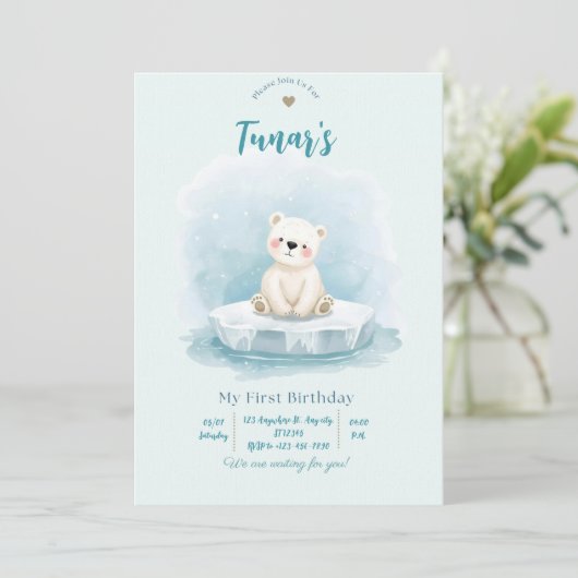 Personalized Polar Bear Birthday Invitation 招待状 (スタンド正面)