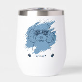 Personalized Poodle Dog Dad Ice Blue Wine Tumbler (正面)