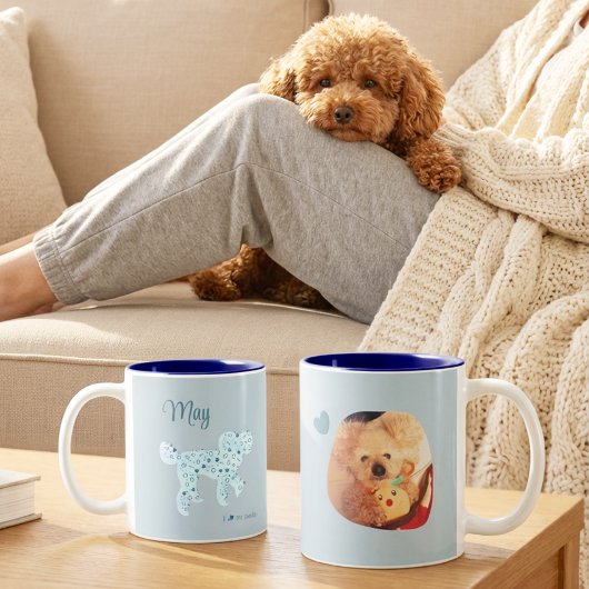 Personalized Poodle Photo Mug Double-Sided Blue ツートーンマグカップ