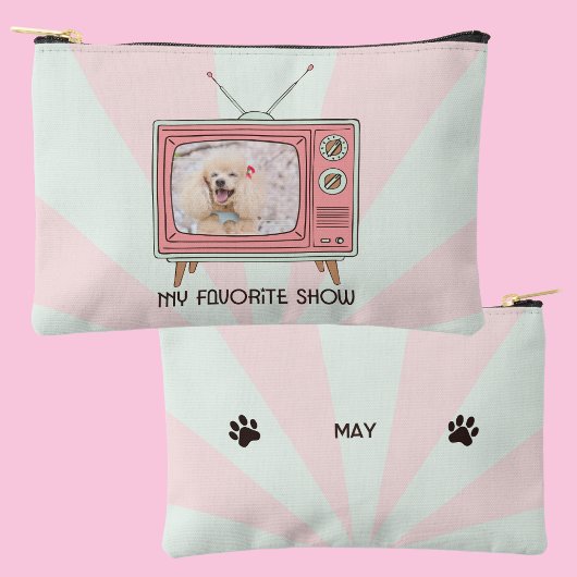 Personalized Poodle Retro TV Pastel Dog Mom Photo  アクセサリーポーチ